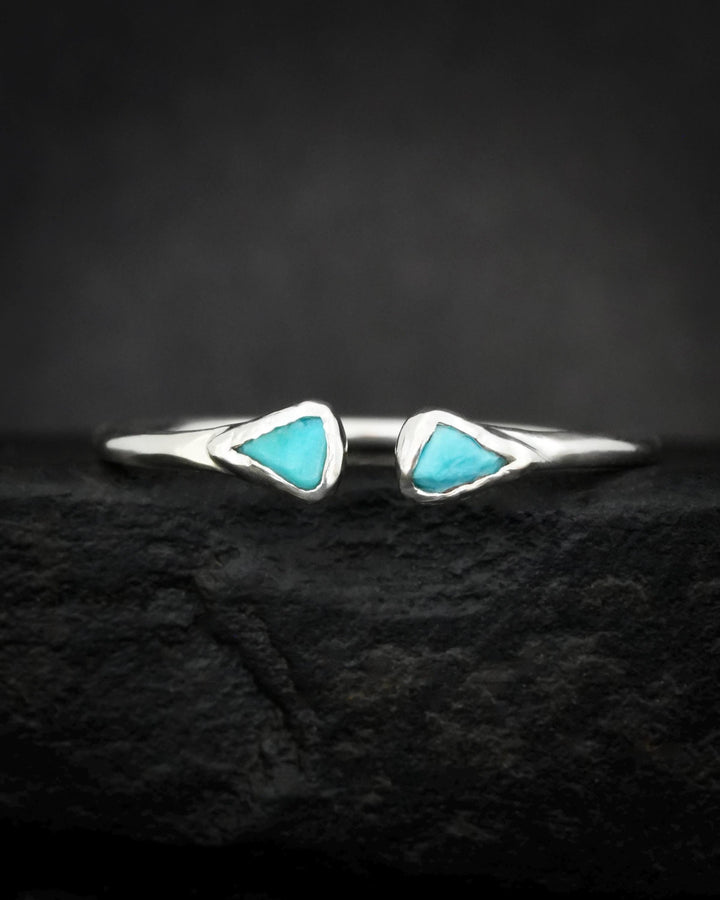 Adjustable Sleeping Beauty Turquoise Ring. Rustic Bohemian Style Natural Triangular Bright Sky Blue Raw Turquoise Open Front Spacer Band