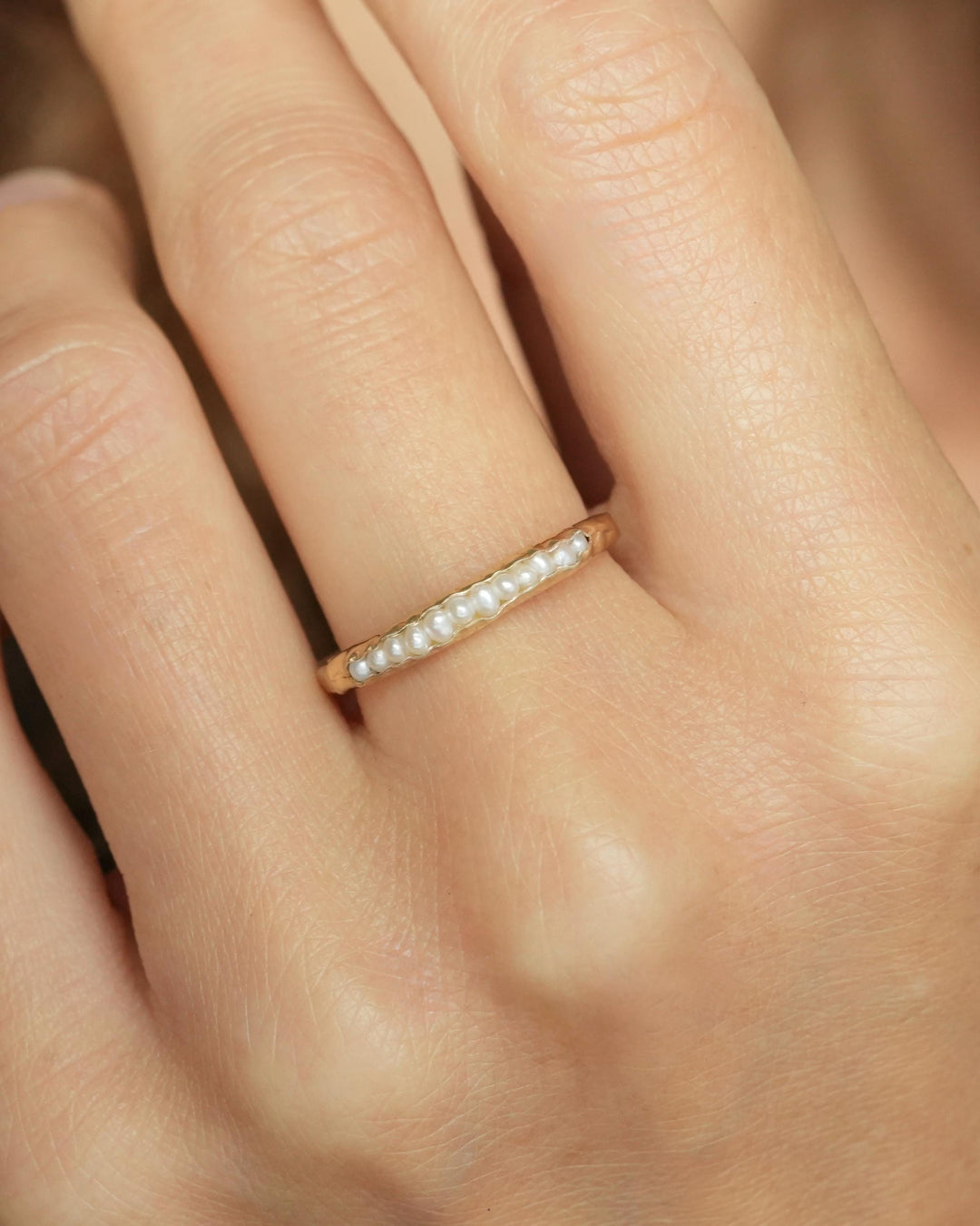 White Freshwater Pearl Gold Band
