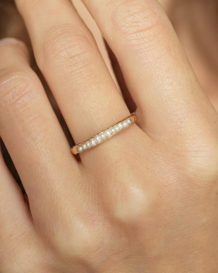White Freshwater Pearl Gold Band