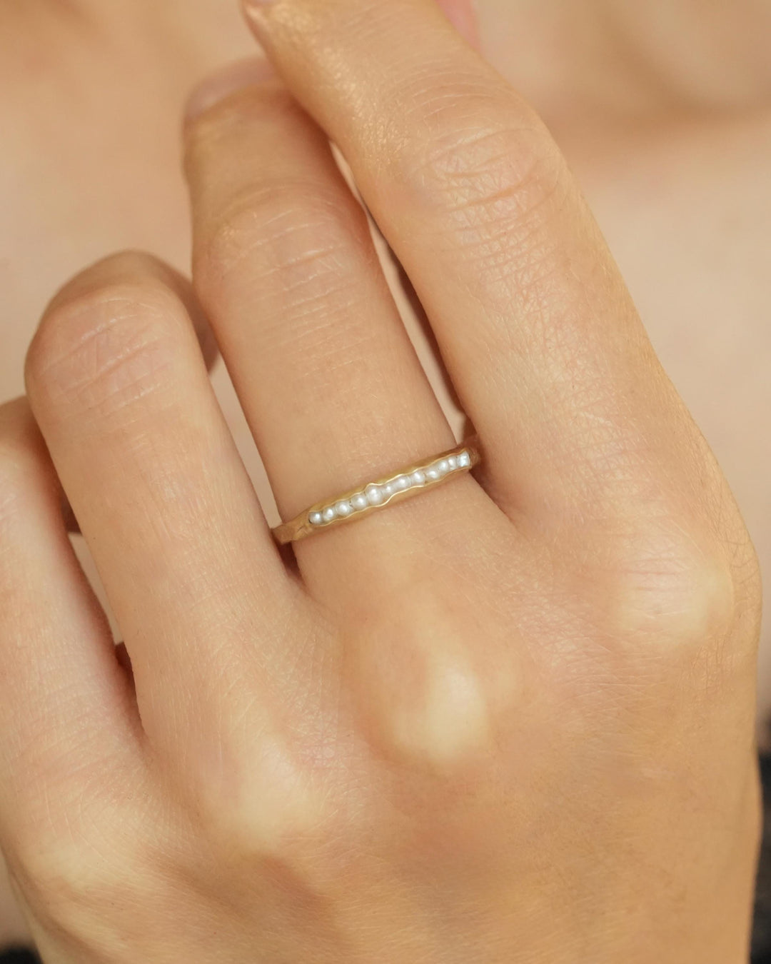 White Freshwater Pearl Gold Band