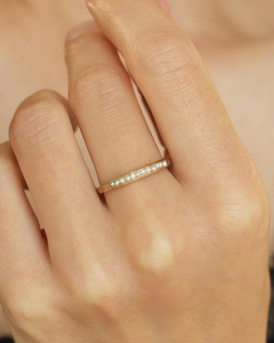 White Freshwater Pearl Gold Band