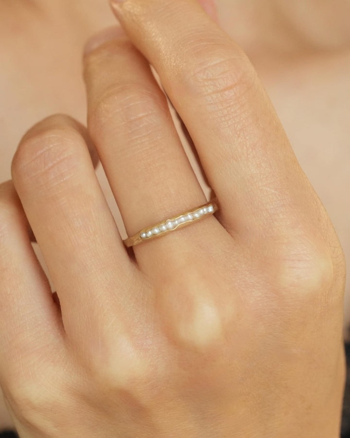 White Freshwater Pearl Gold Band