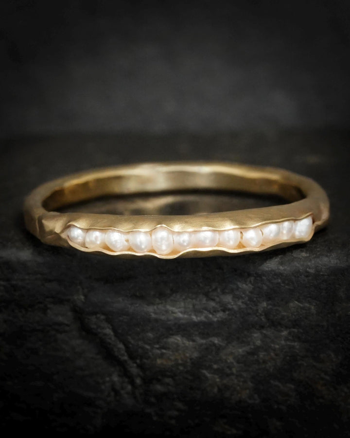 White Freshwater Pearl Gold Band
