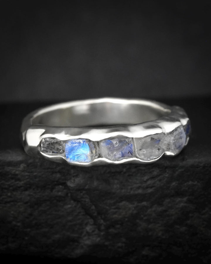 Bulky Raw Rainbow Moonstone Ring