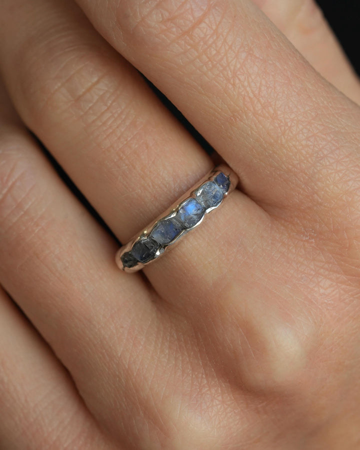 Bulky Raw Rainbow Moonstone Ring