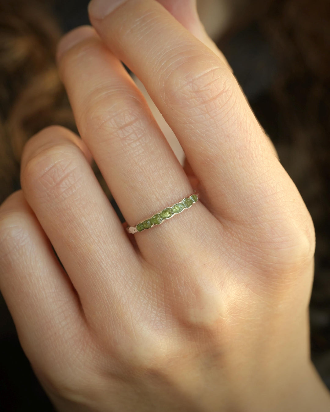 Raw Peridot Band Ring
