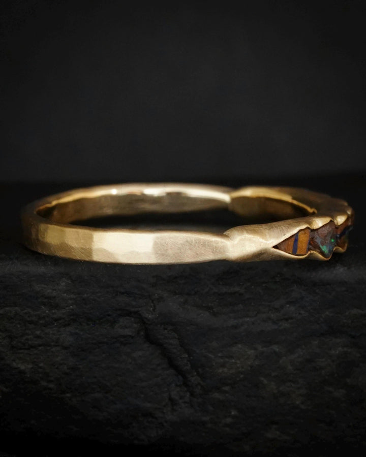 Raw Australian Boulder Opal Band Ring, Unique Wedding Jewelry