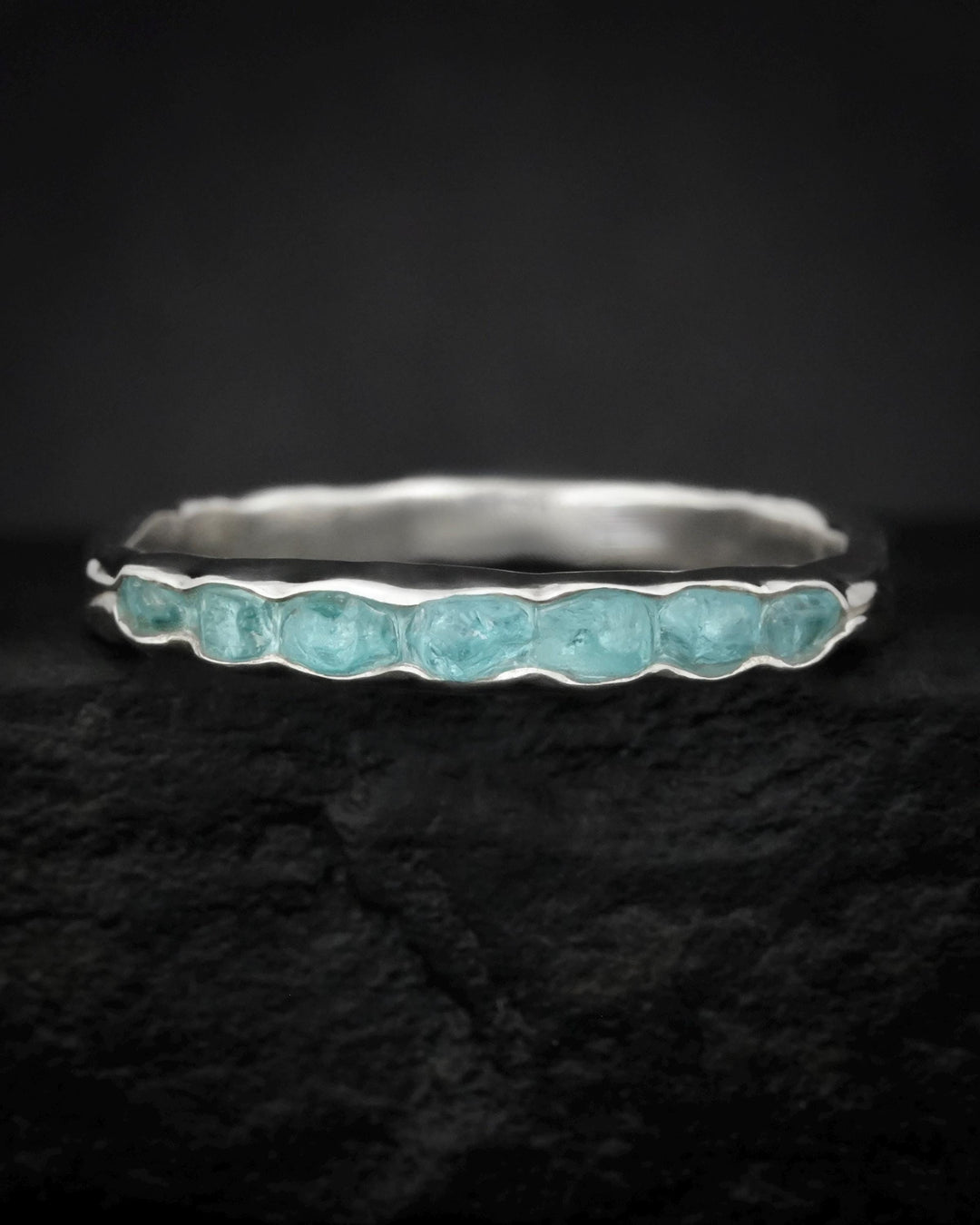Raw Neon Blue Apatite Ring