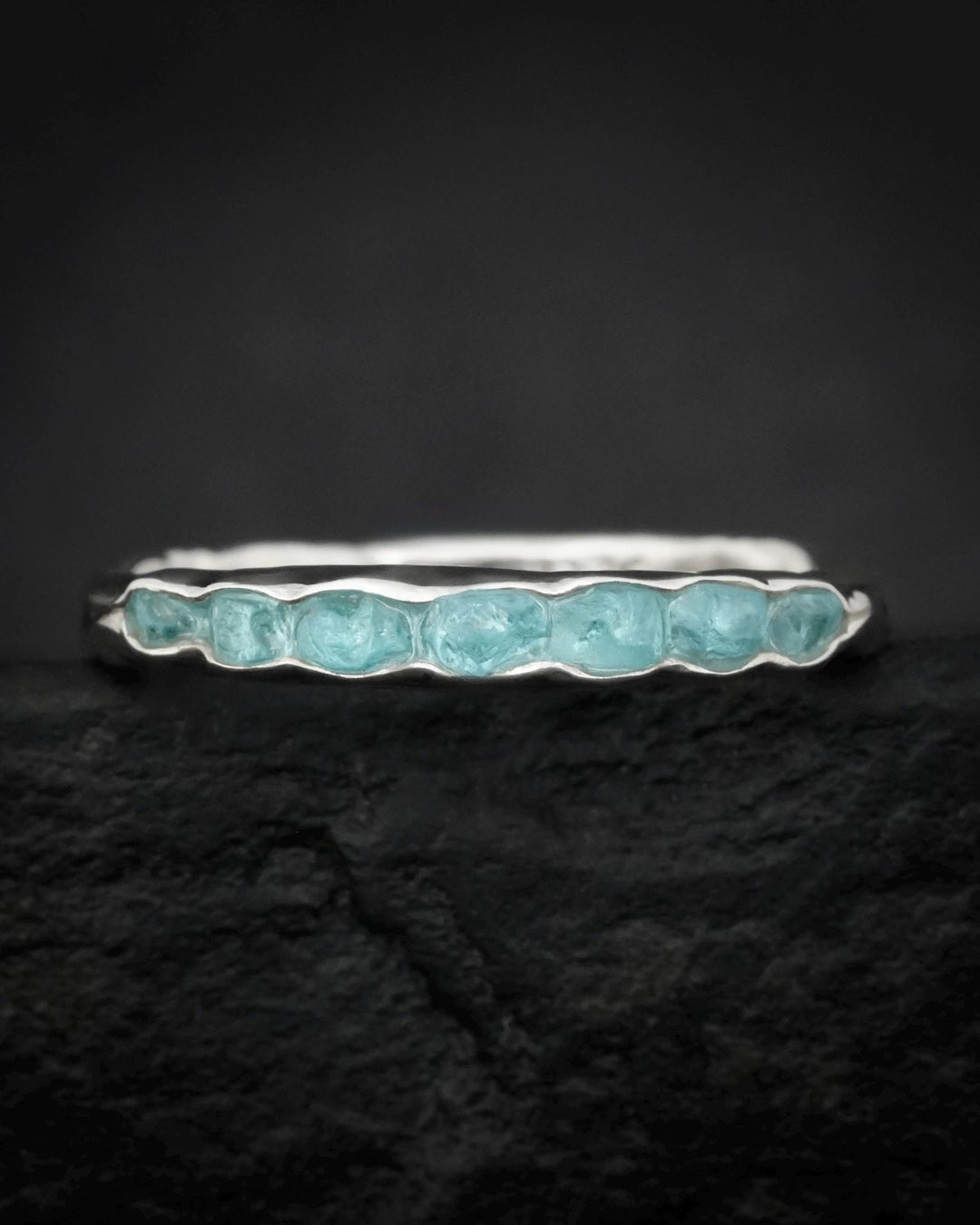 Raw Neon Blue Apatite Ring
