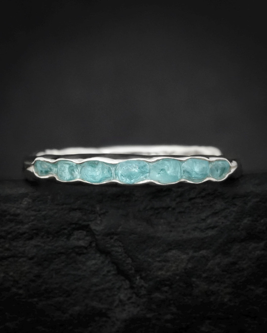 Raw Neon Blue Apatite Ring