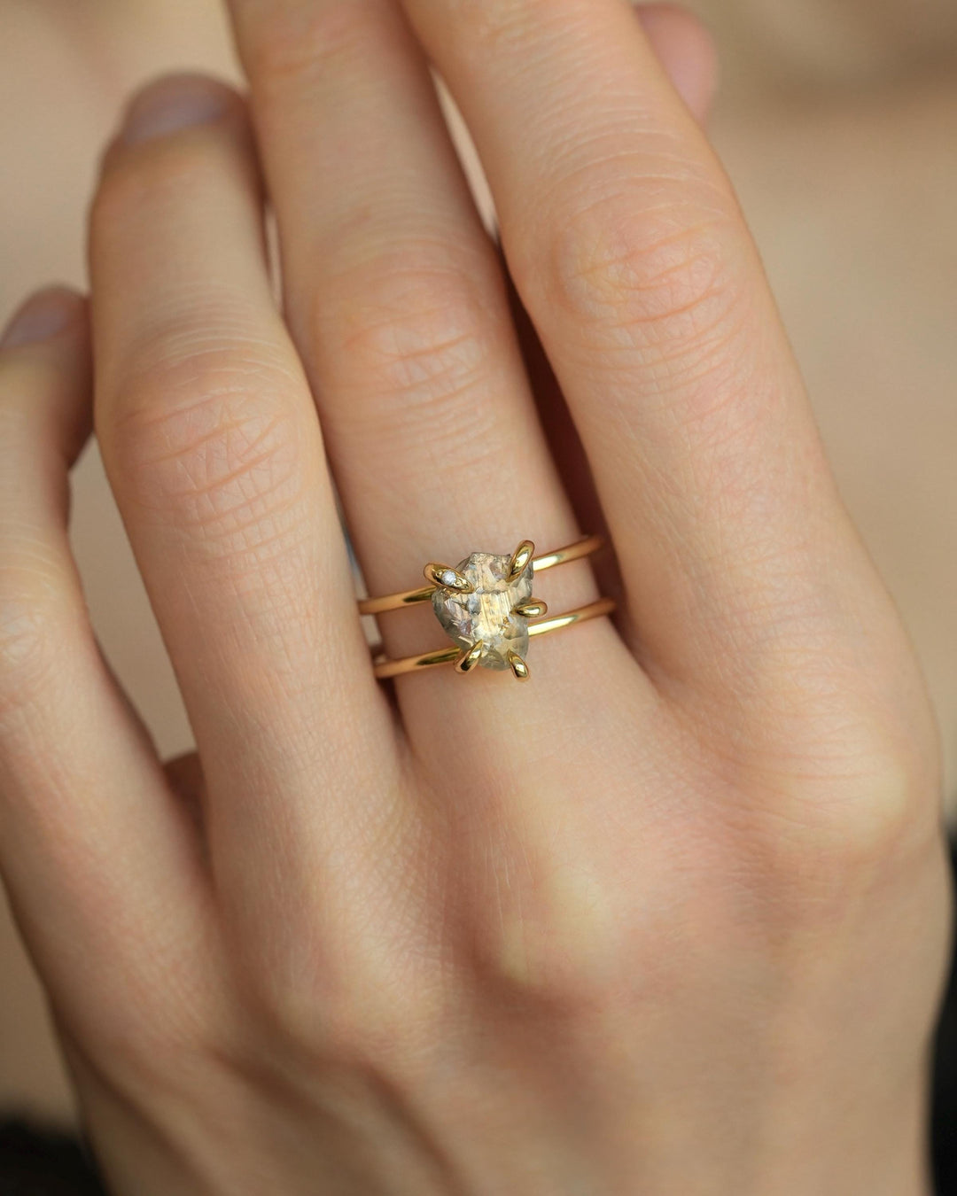 Double Band Raw Diamond Ring