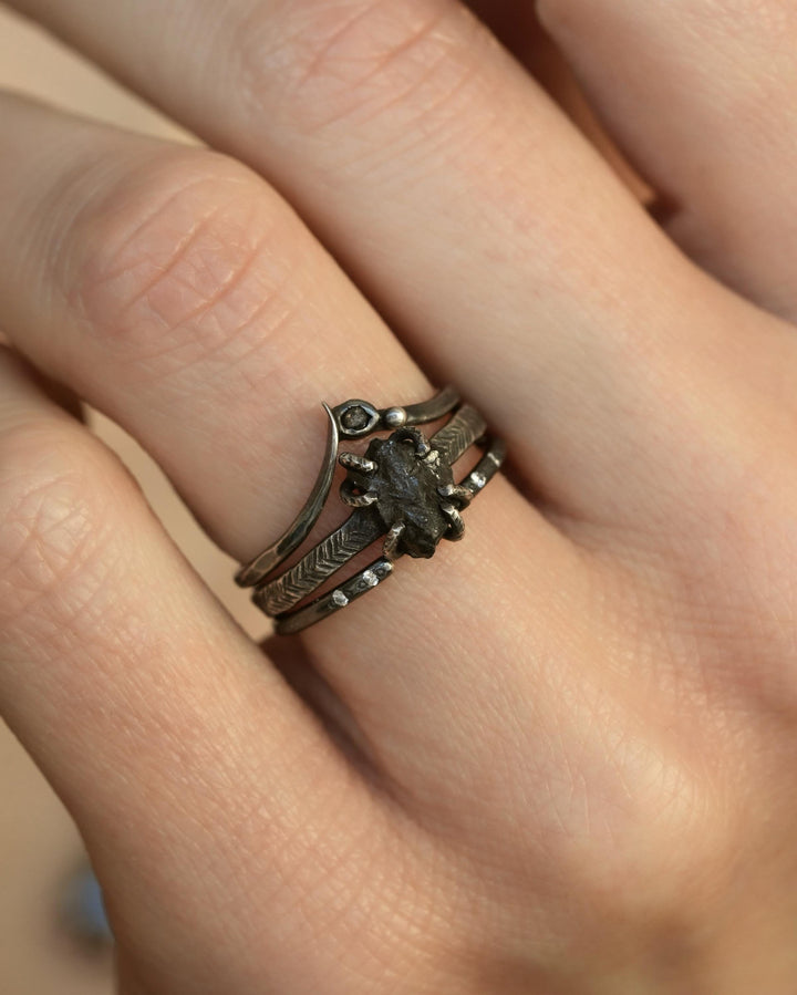 Raw Black Diamond Engagement Ring