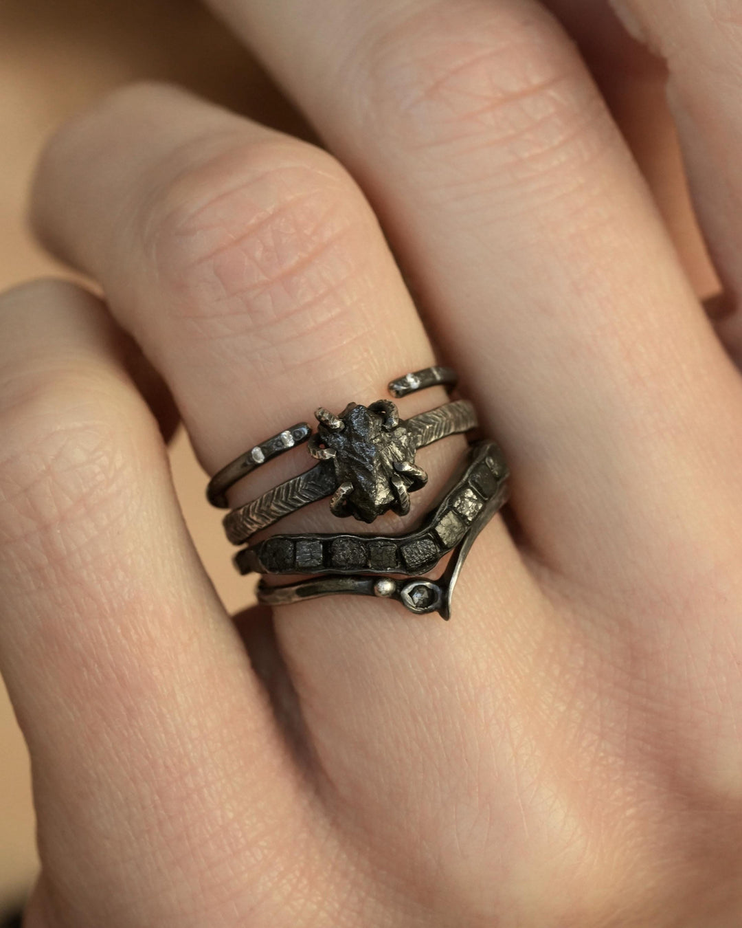 Raw Black Diamond Engagement Ring