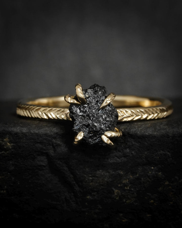 Raw Black Diamond Engagement Ring