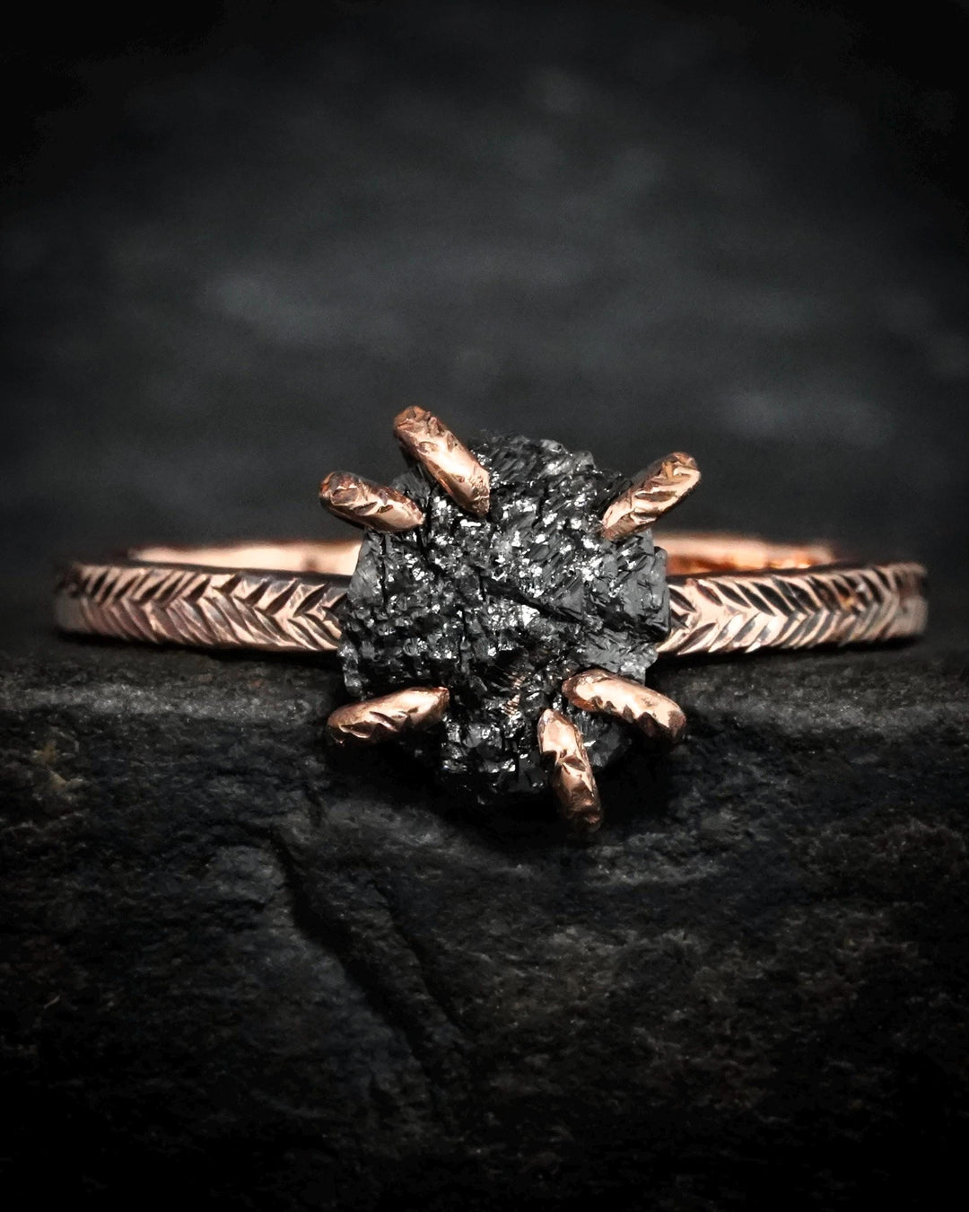 Raw Black Diamond Engagement Ring