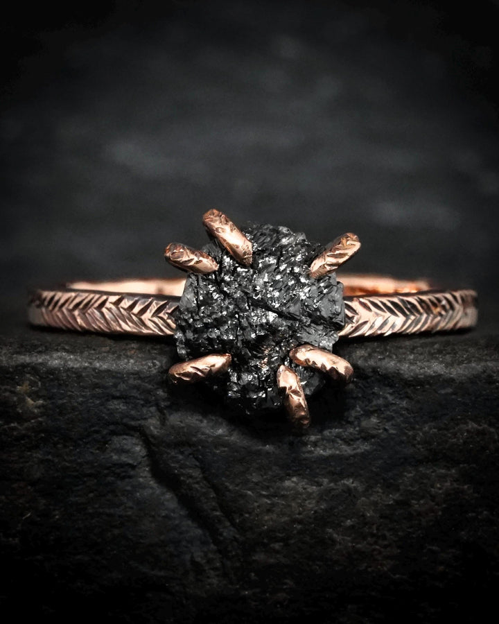 Raw Black Diamond Engagement Ring