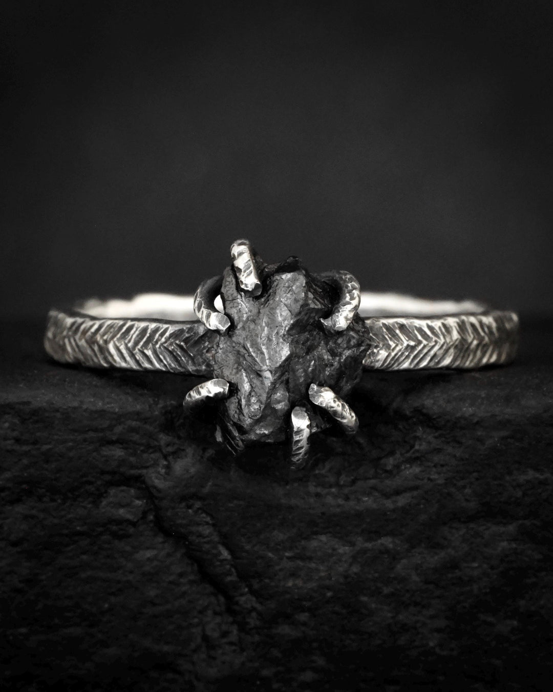 Raw Black Diamond Engagement Ring