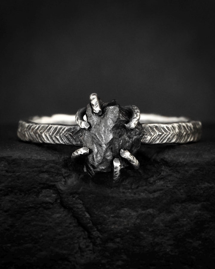 Raw Black Diamond Engagement Ring