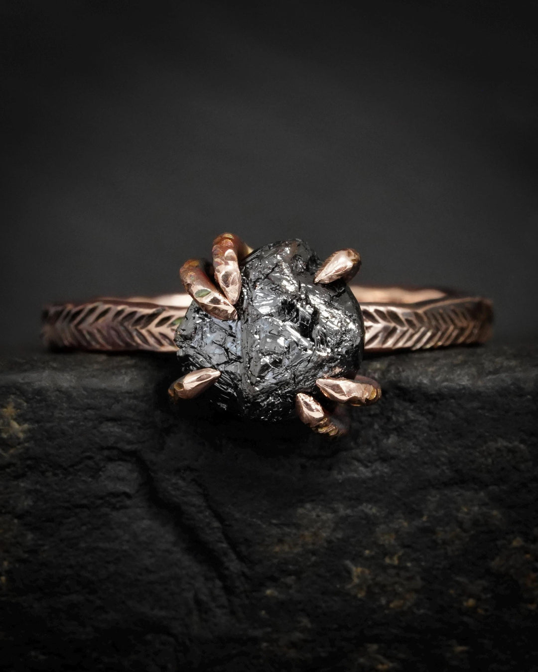 Raw Black Diamond Engagement Ring