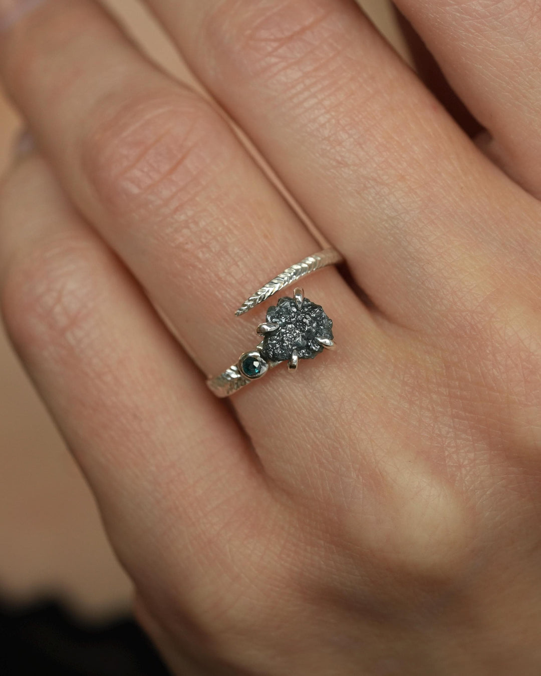 Adjustable Raw Blue Diamond Ring