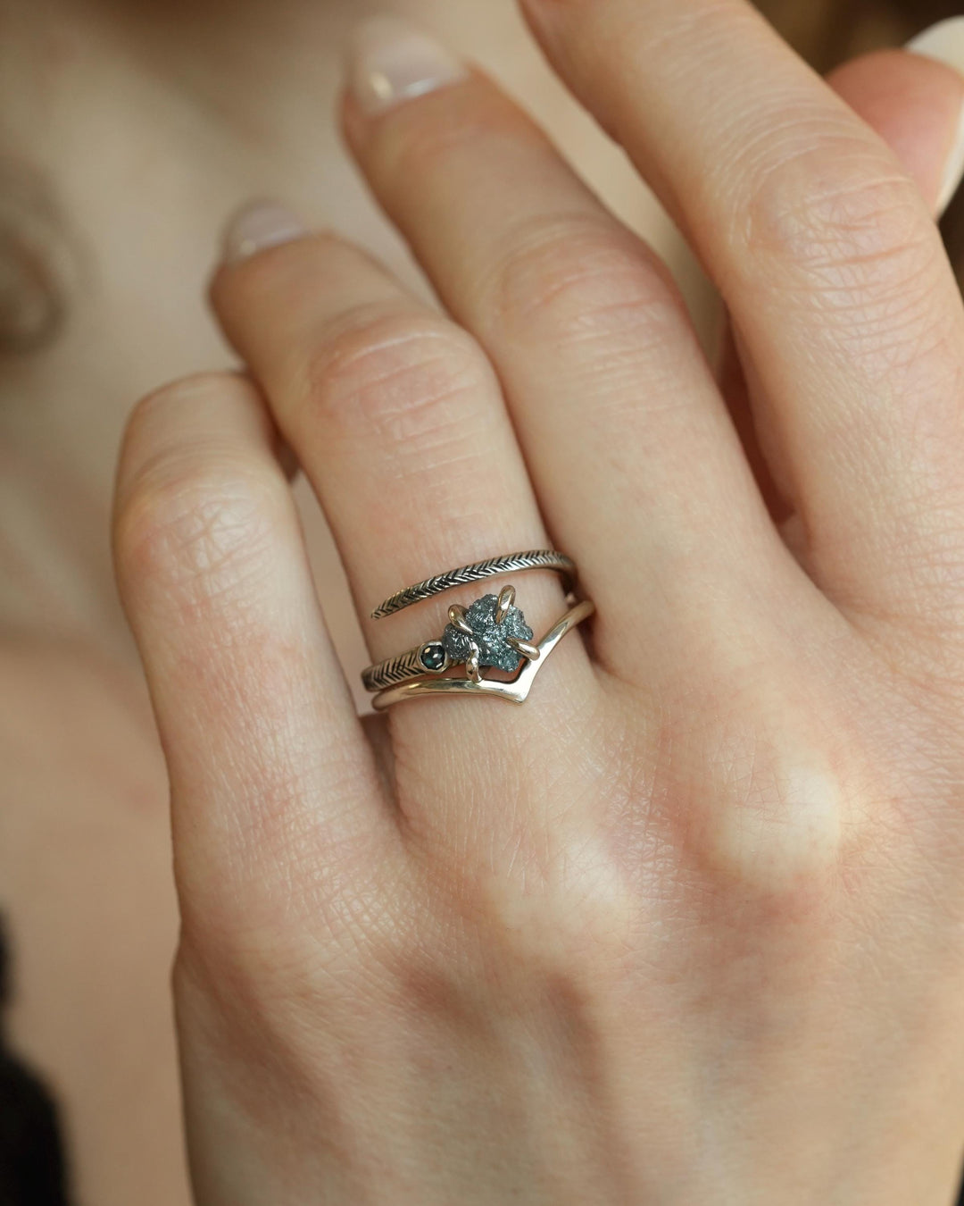 Adjustable Raw Blue Diamond Ring