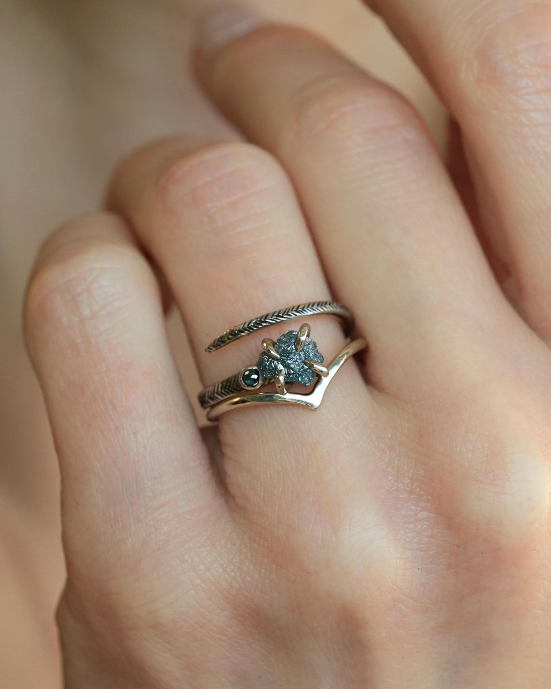 Adjustable Raw Blue Diamond Ring