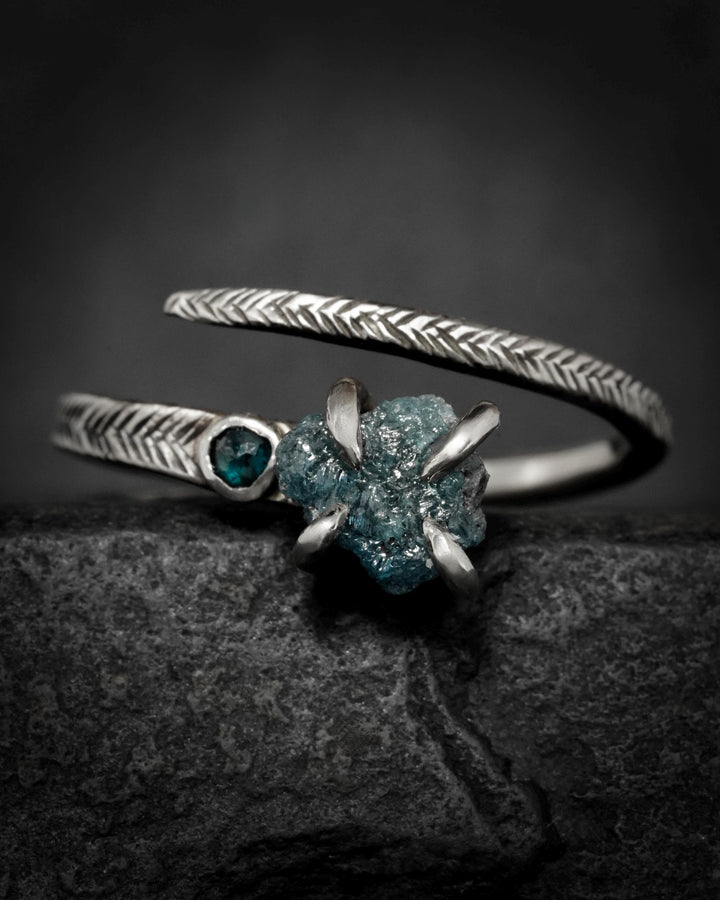 Adjustable Raw Blue Diamond Ring
