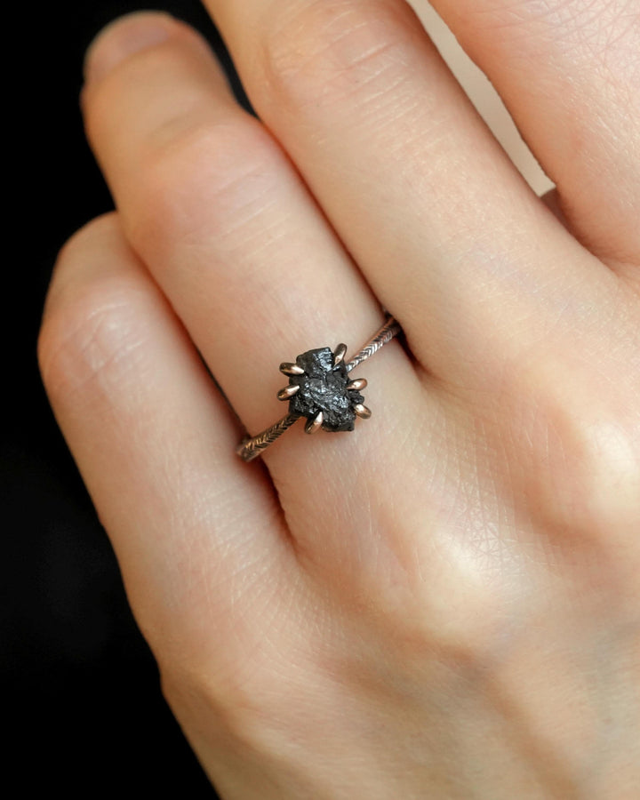 Rustic Raw Black Diamond Ring