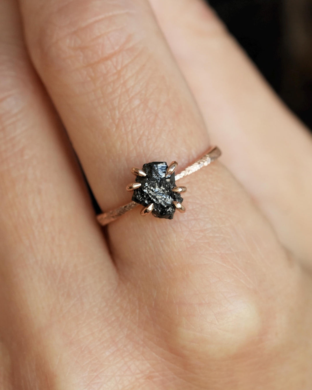 Rustic Raw Black Diamond Ring