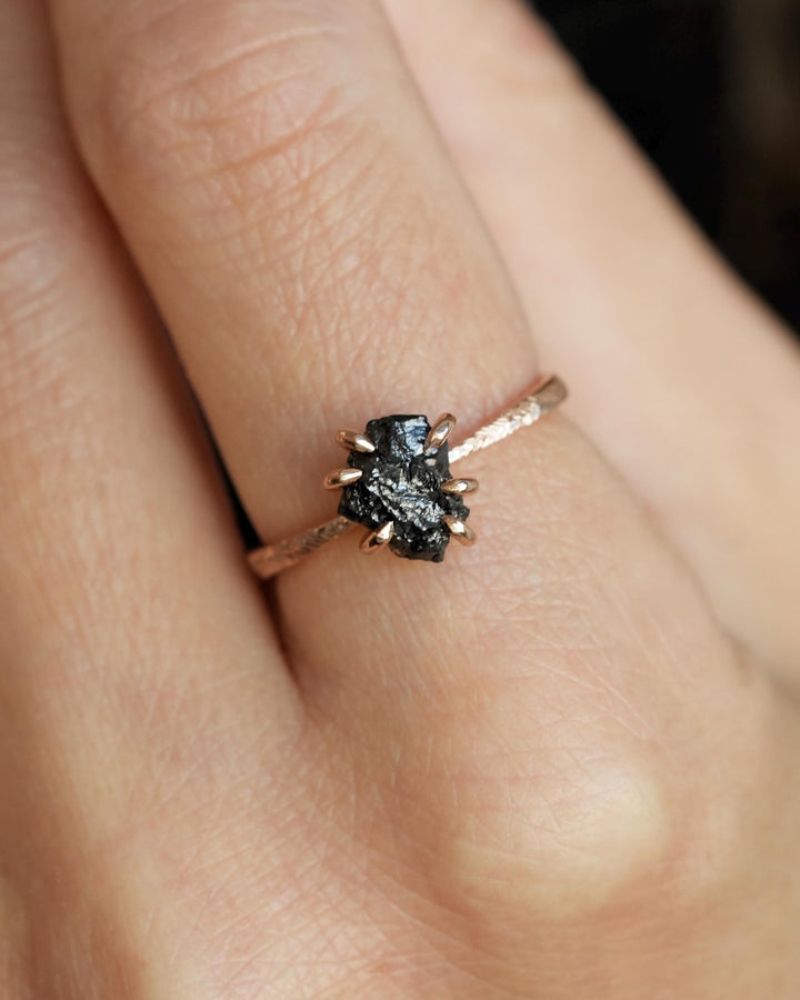 Rustic Raw Black Diamond Ring
