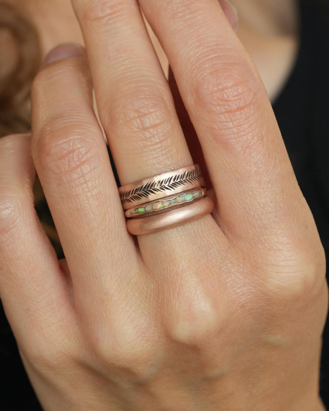 Slim Rustic Raw Opal Band