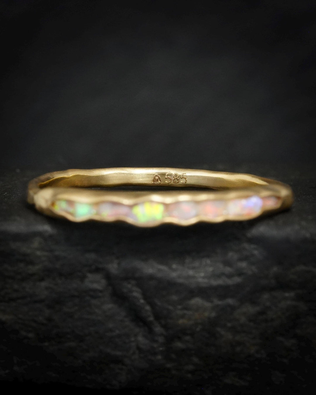 Slim Rustic Raw Opal Band