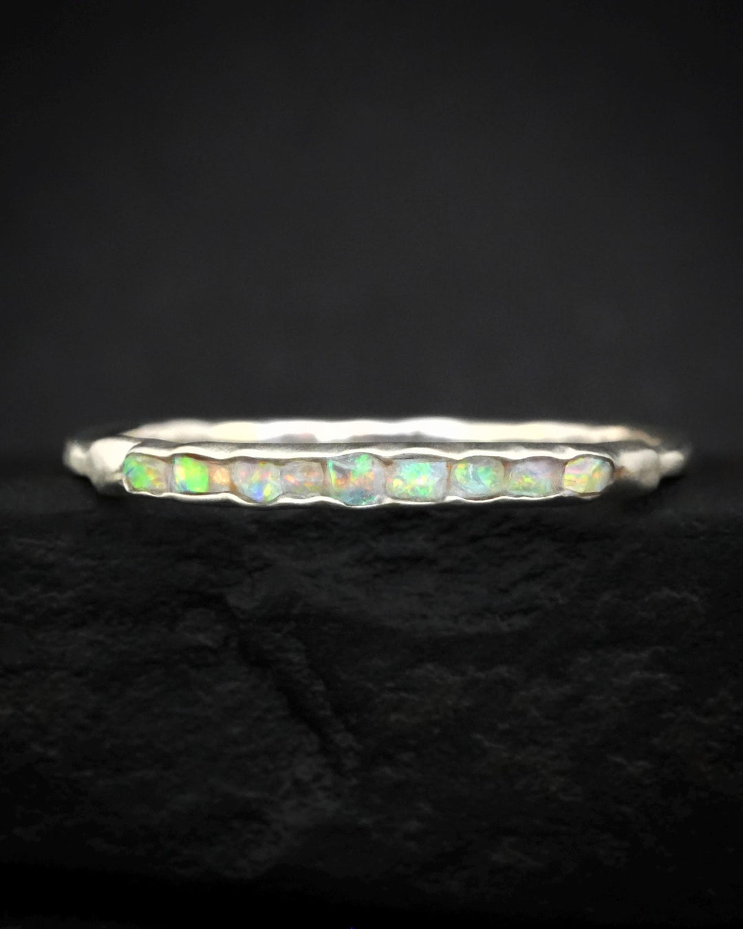 Slim Rustic Raw Opal Band