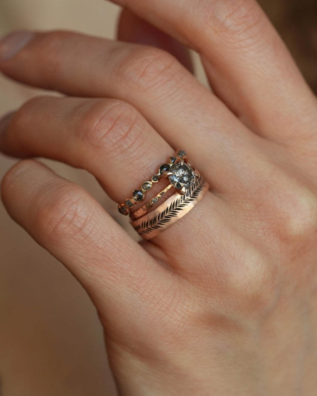 Round Salt and Pepper Diamond Ring