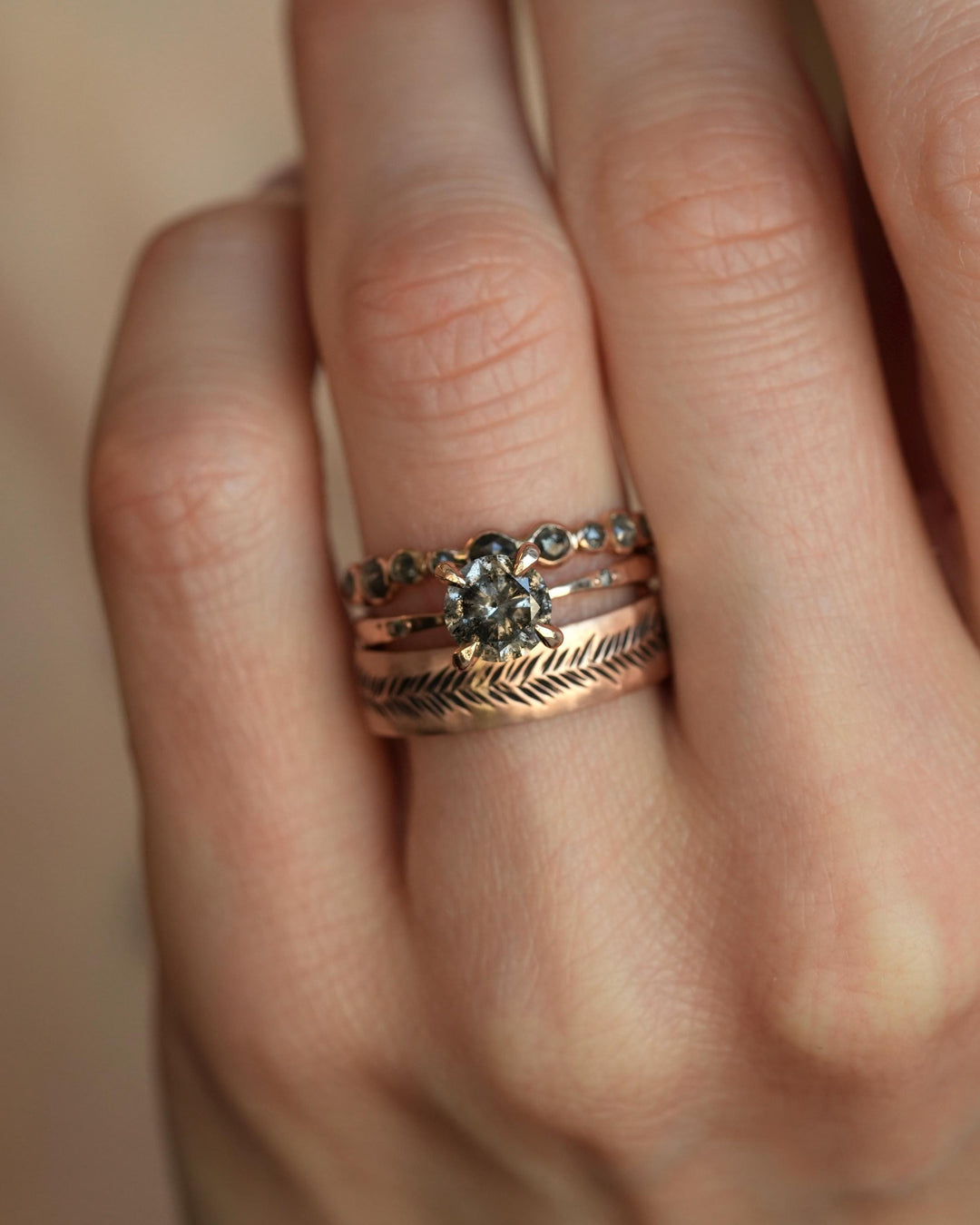 Round Salt and Pepper Diamond Ring