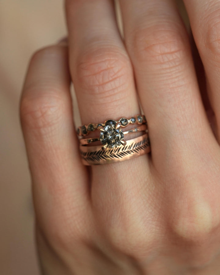 Round Salt and Pepper Diamond Ring