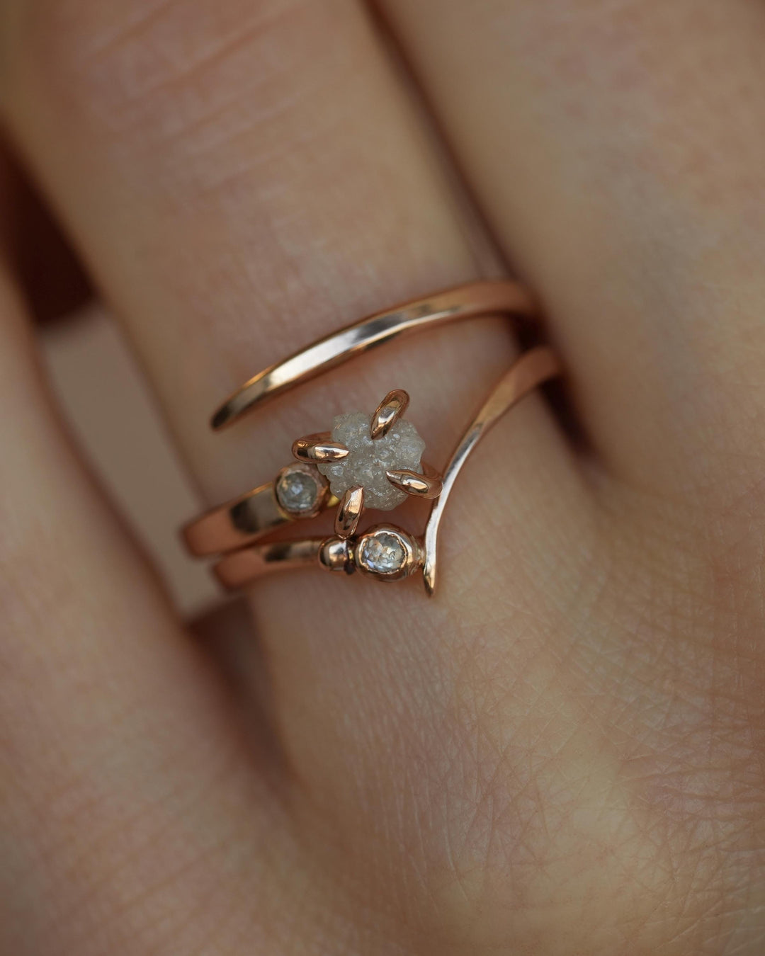 Adjustable Raw White Diamond Horseshoe Nail Ring