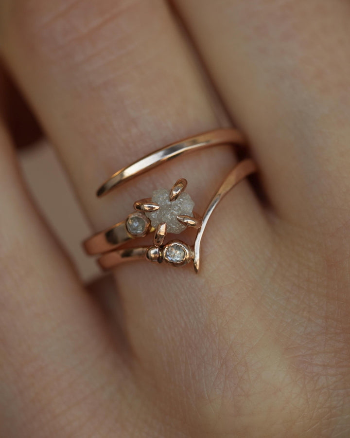 Adjustable Raw White Diamond Horseshoe Nail Ring