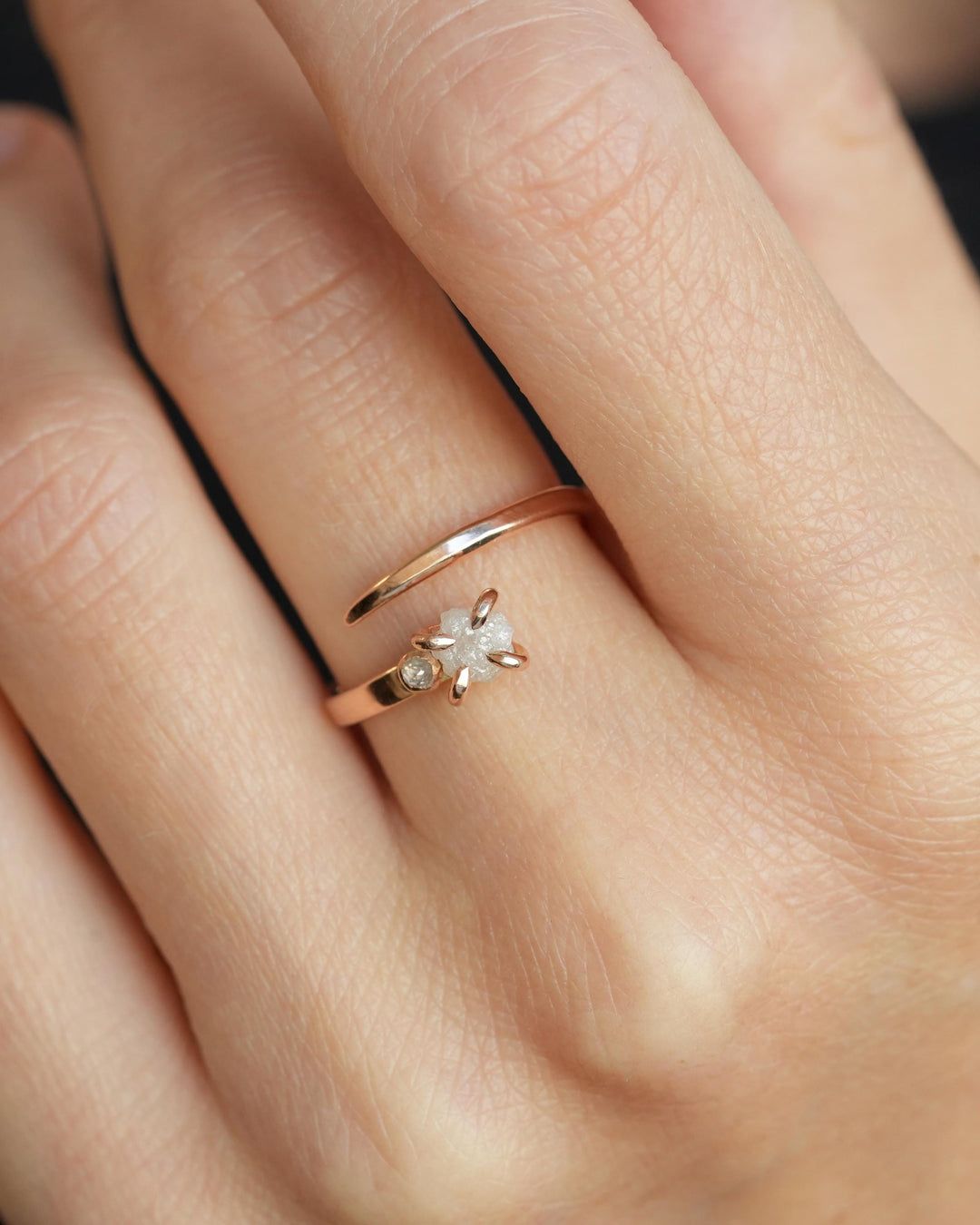 Adjustable Raw White Diamond Horseshoe Nail Ring