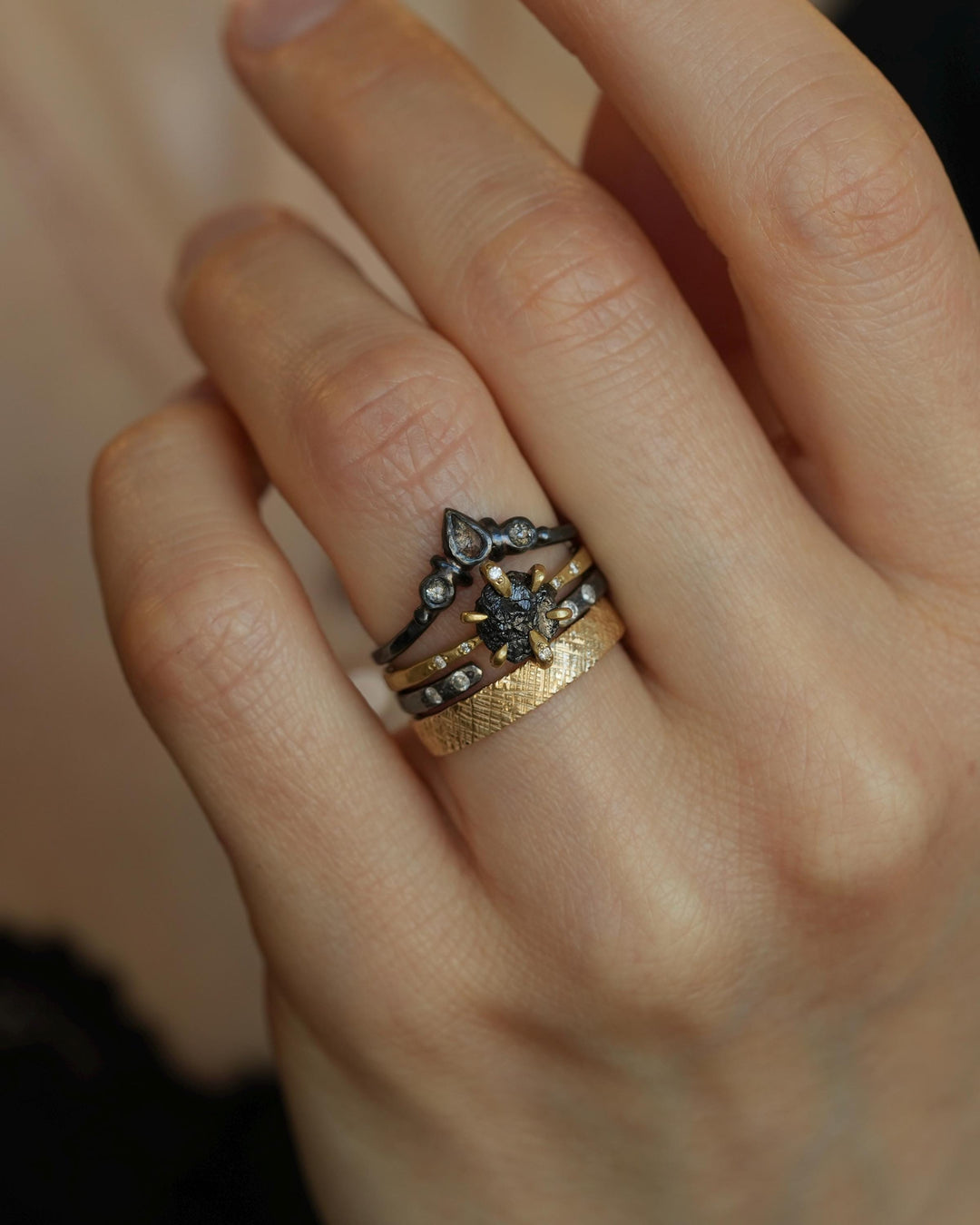 Uncut Black Diamond Engagement Ring