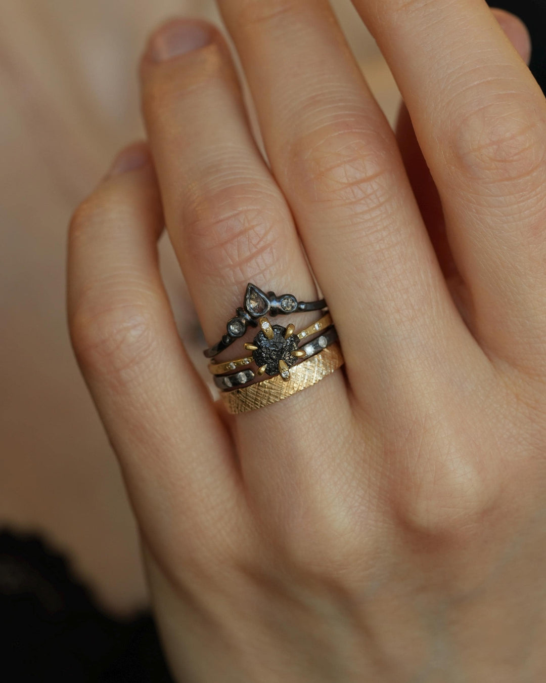 Uncut Black Diamond Engagement Ring