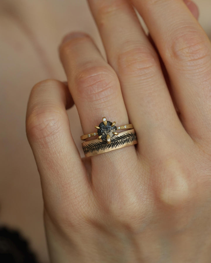 Uncut Black Diamond Engagement Ring