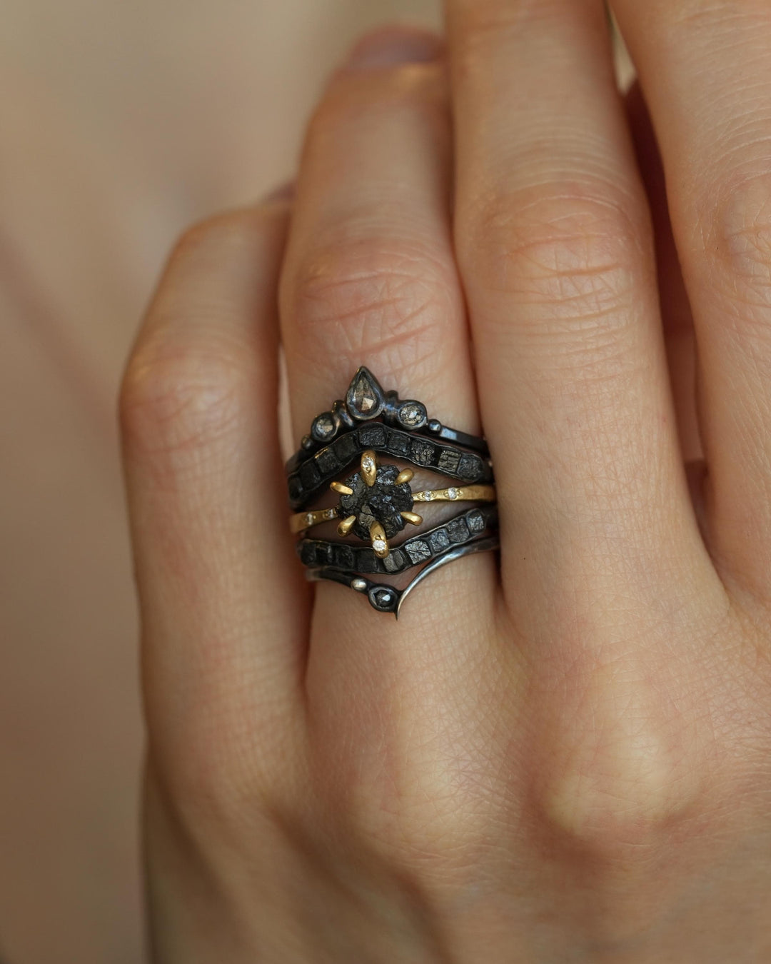 Uncut Black Diamond Engagement Ring