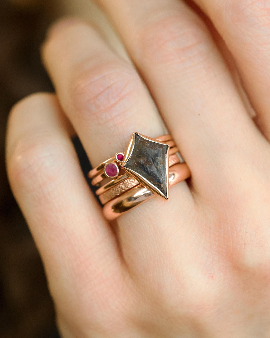 Salt and Pepper Kite Diamond Ring