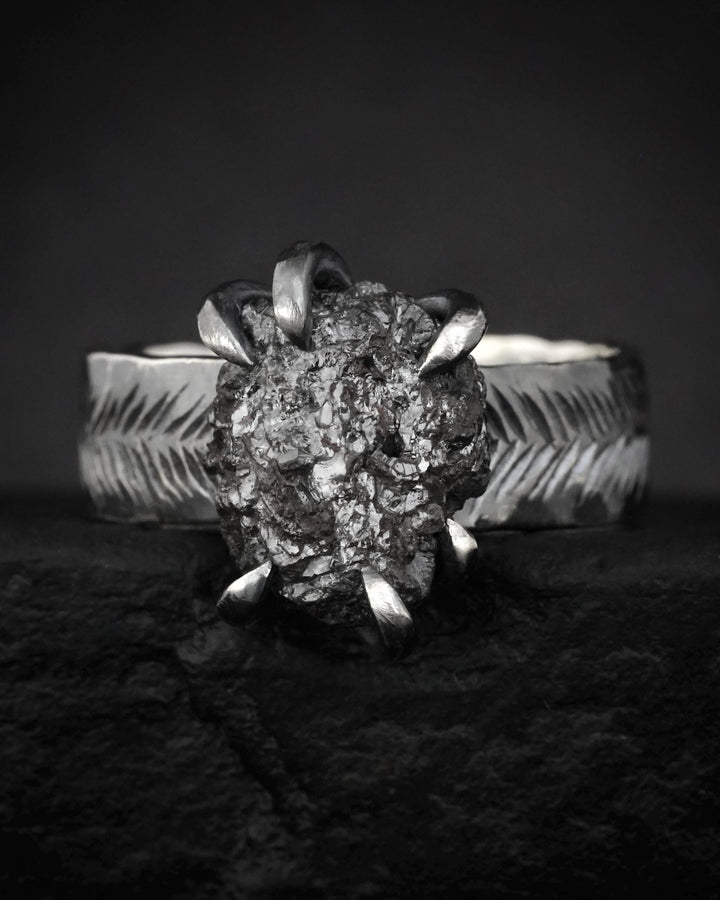 Wide Raw Black Diamond Ring