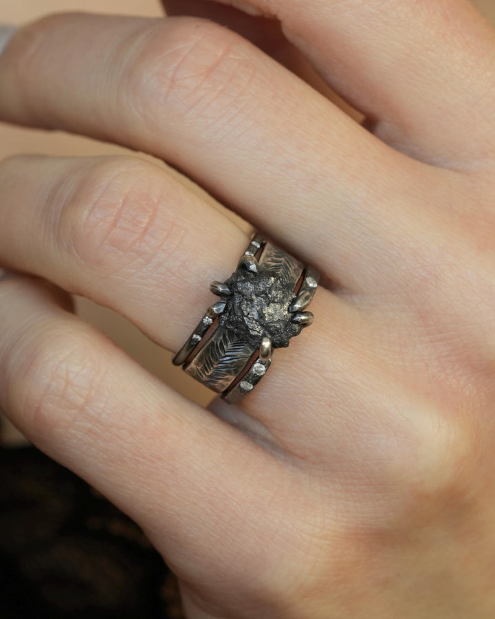 Wide Raw Black Diamond Ring