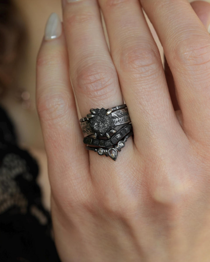 Wide Raw Black Diamond Ring