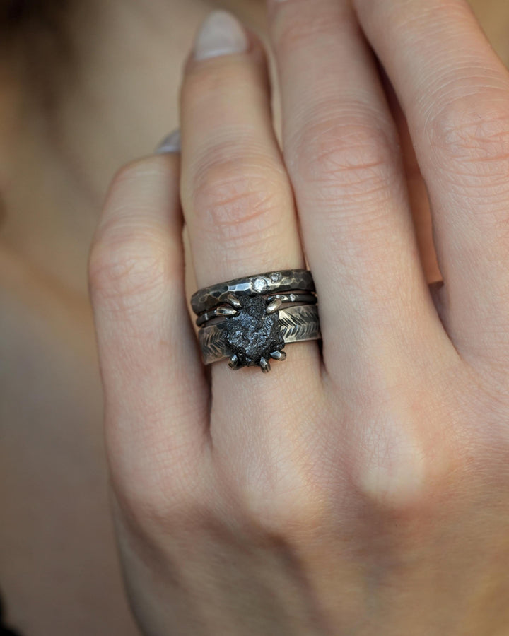 Wide Raw Black Diamond Ring