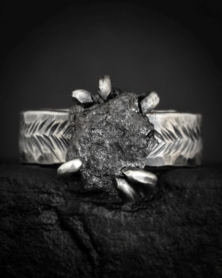Wide Raw Black Diamond Ring