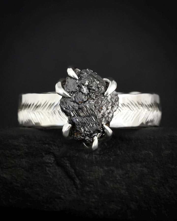 Wide Raw Black Diamond Ring